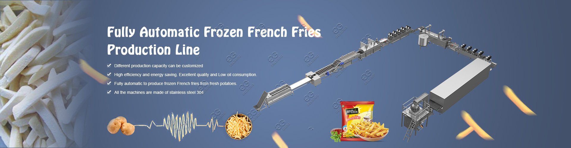 Fully Automatic 1 ton/h Frozen French Fries Production Line