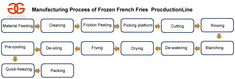 Frozen French Fries Manufacturing Process in a Factory